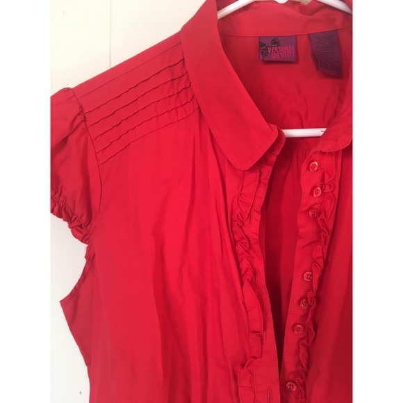 Red Ruffled Button Up Blouse - Picture 3 of 4
